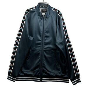 Pink Dolphin Track Jacket Mens Size XL Blue Gray Sleeve Tape Logo Full Zip Y2K